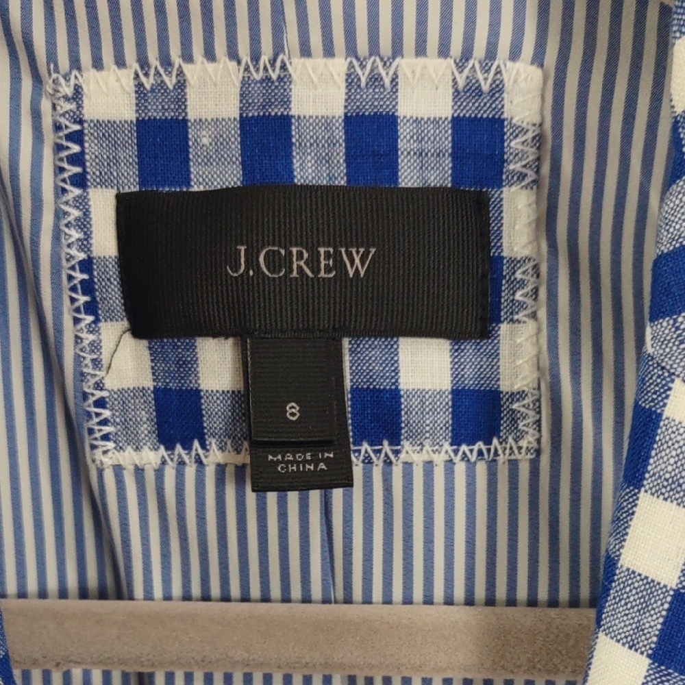 J. Crew Blue and White Plaid , Linen Blazer, Size 8 - Picture 3 of 17